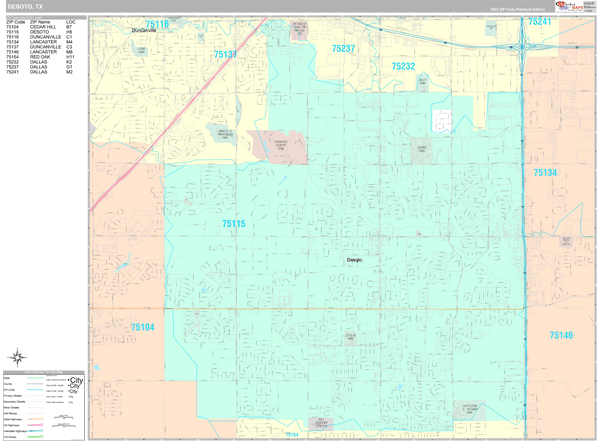 Desoto, TX Wall Map