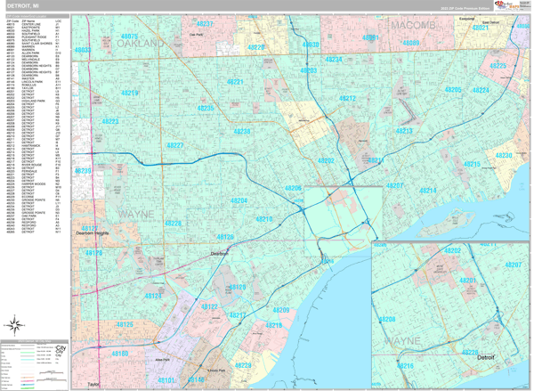 Detroit Michigan Wall Map (Premium Style) by MarketMAPS