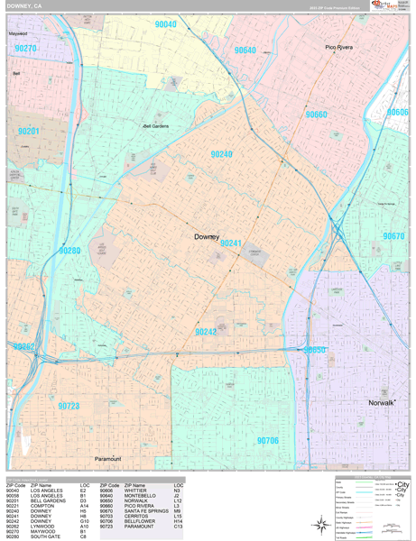 Downey City Wall Map Premium Style