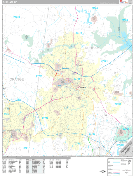 Durham, NC Wall Map