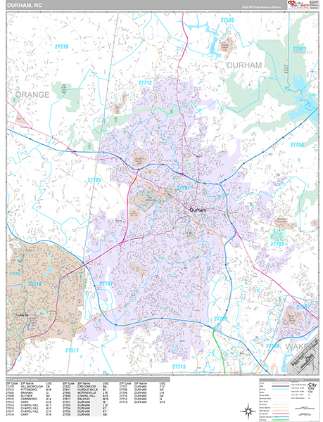 Durham, NC Wall Map