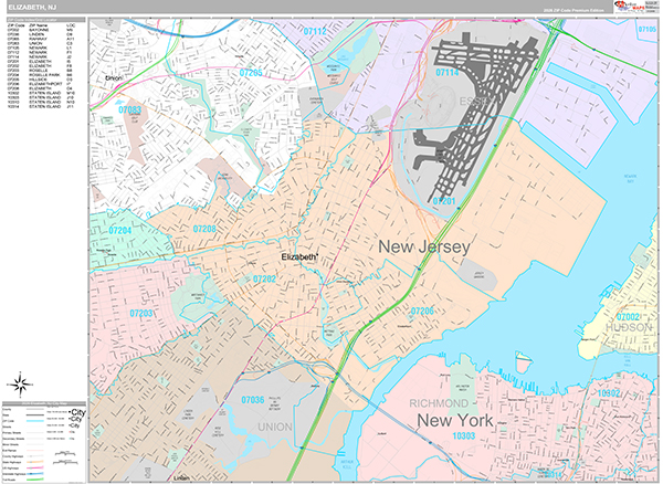 Elizabeth, NJ Wall Map