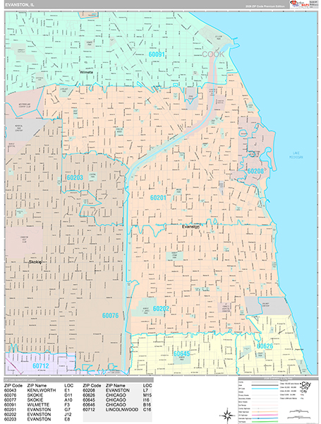 Evanston, IL Wall Map