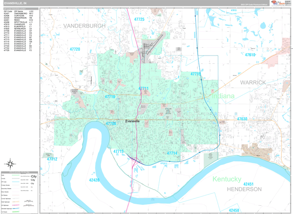 Evansville, IN Wall Map