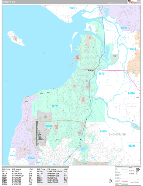 Everett, WA Wall Map