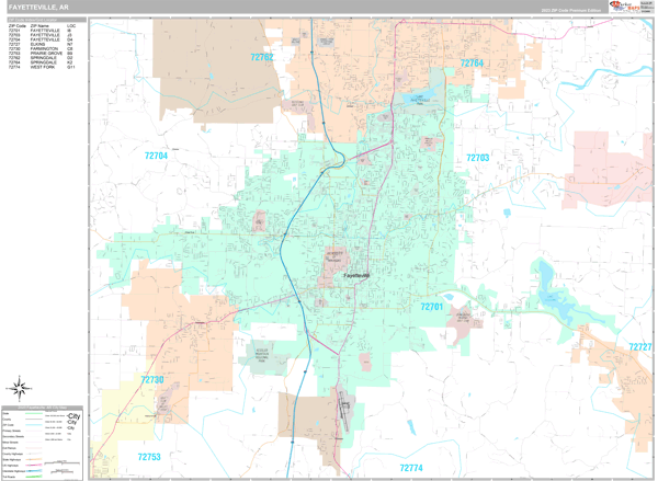 Fayetteville, AR Wall Map