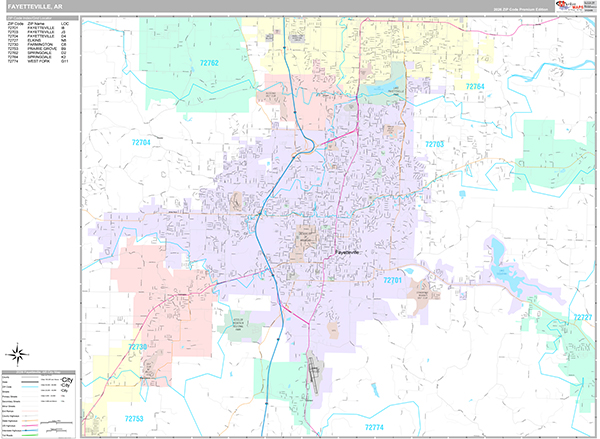 Fayetteville, AR Wall Map