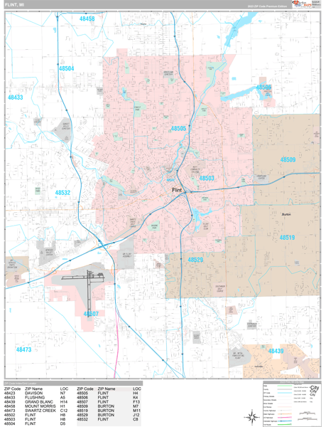 Flint, MI Wall Map