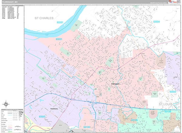 Florissant, MO Wall Map