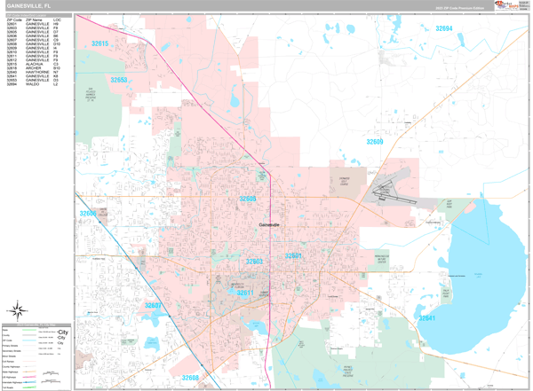 Gainesville City Wall Map Premium Style