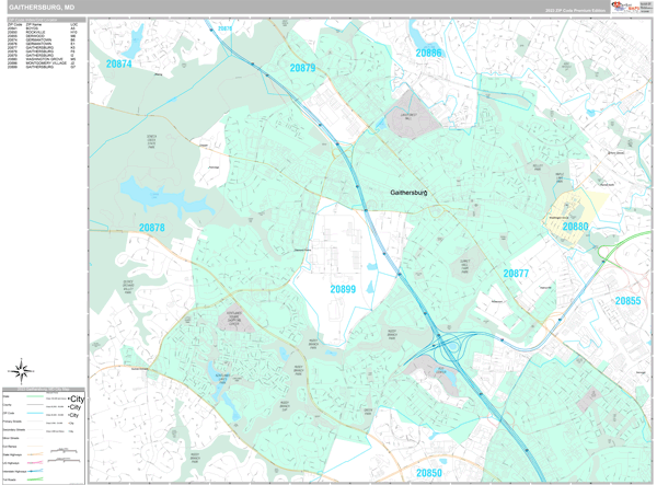 Gaithersburg, MD Wall Map