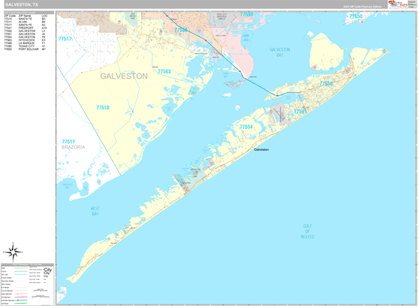 Galveston City Wall Map Premium Style