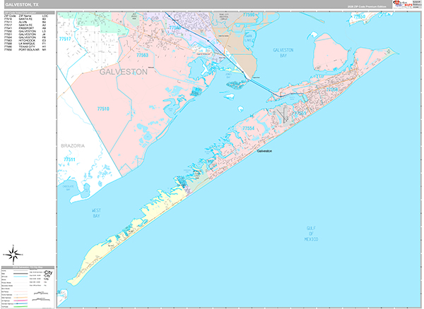 Galveston, TX Wall Map