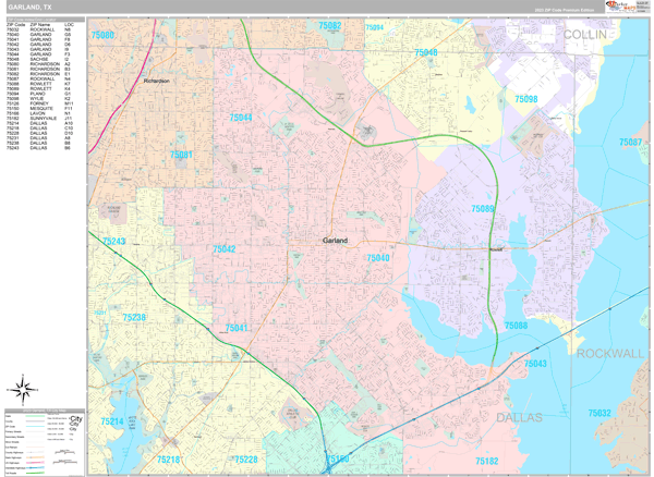 Garland, TX Wall Map