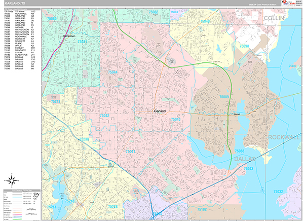 Garland City Wall Map Premium Style