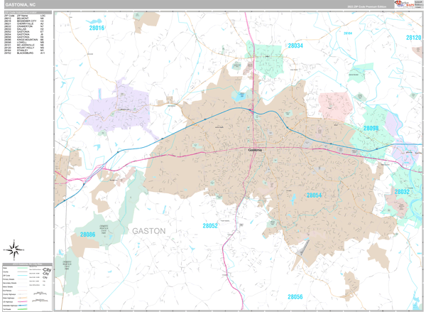 Gastonia, NC Wall Map