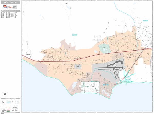 Goleta California 5 Digit Zip Code Maps - Color Cast