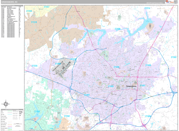 Greensboro City Digital Map Premium Style