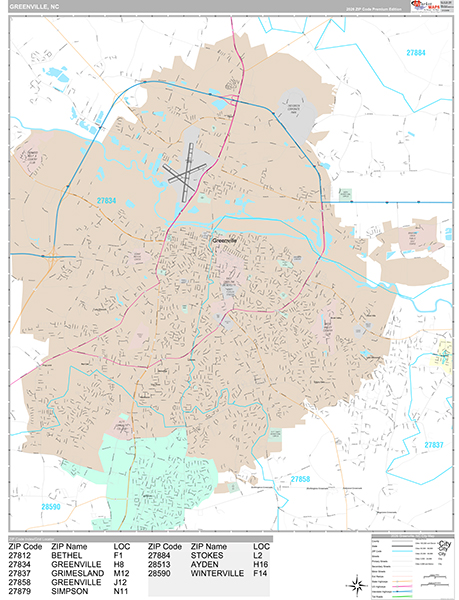 Greenville City Wall Map Premium Style
