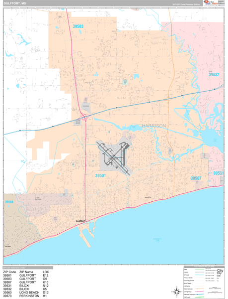 Gulfport, MS Wall Map