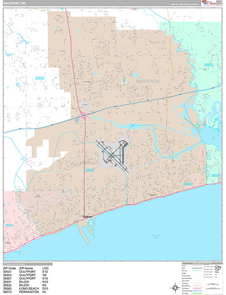 Gulfport, MS Wall Map