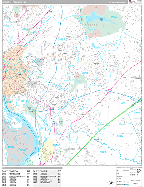 Hamilton, NJ Wall Map