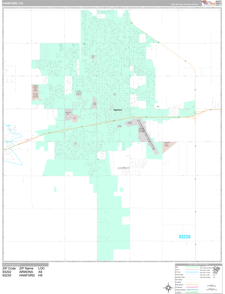 Hanford City Wall Map Premium Style