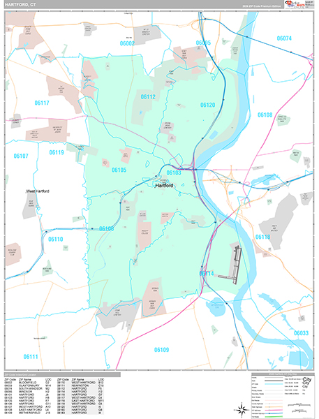 Hartford, CT Zip Code Map