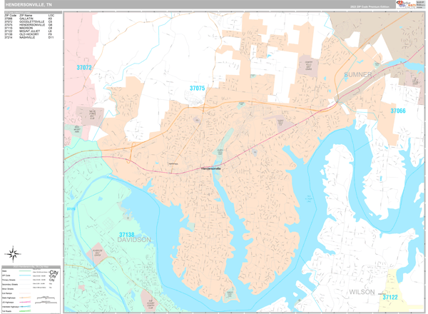 Hendersonville, TN Wall Map