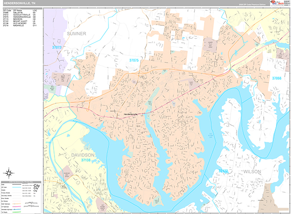 Hendersonville, TN Wall Map