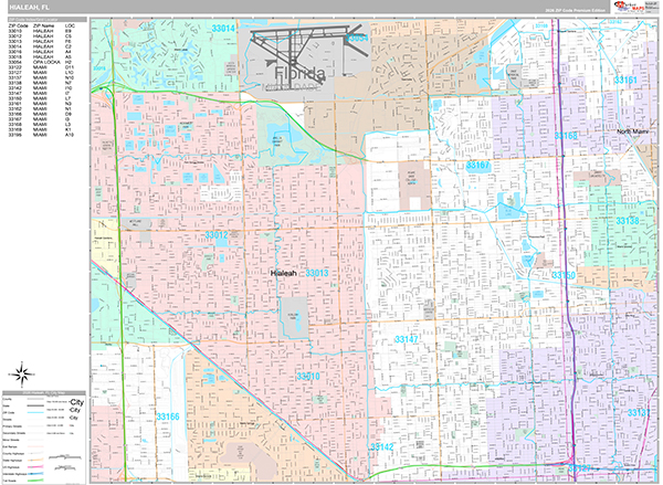 Hialeah City Wall Map Premium Style