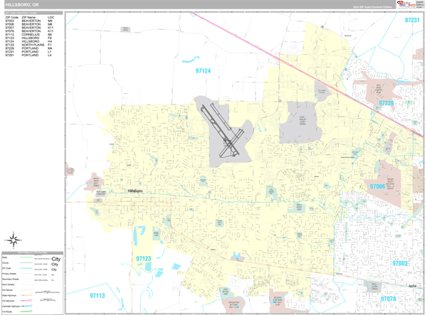 Hillsboro City Wall Map Premium Style