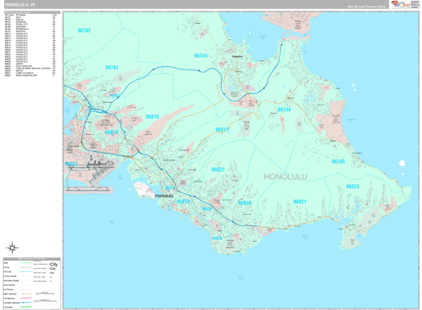 Honolulu City Digital Map Premium Style