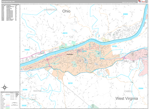 Huntington, WV Zip Code Map