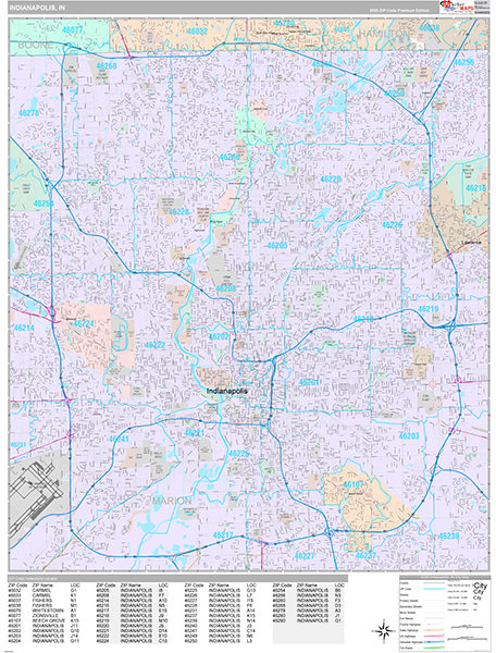 Indianapolis City Wall Map Premium Style