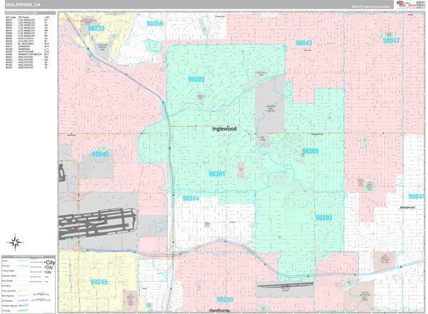 Inglewood City Wall Map Premium Style
