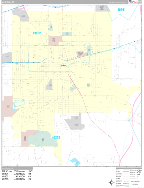 Jackson, MI Wall Map