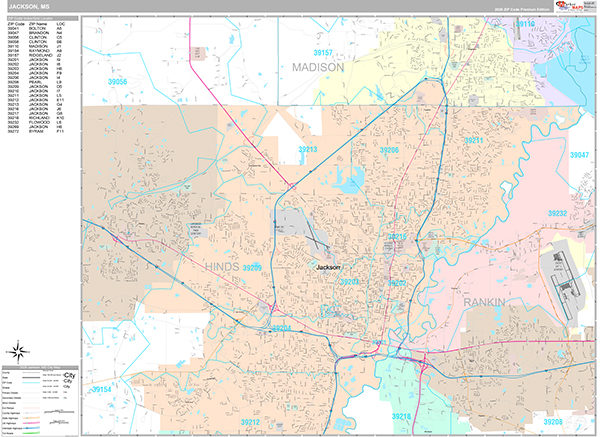 Jackson, MS Wall Map