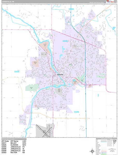 Janesville, WI Zip Code Map