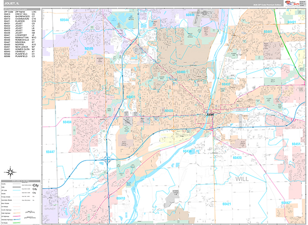 Joliet, IL Wall Map