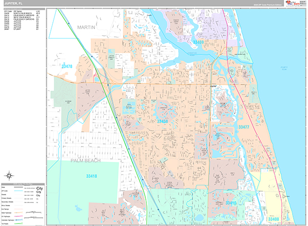 Jupiter City Wall Map Premium Style