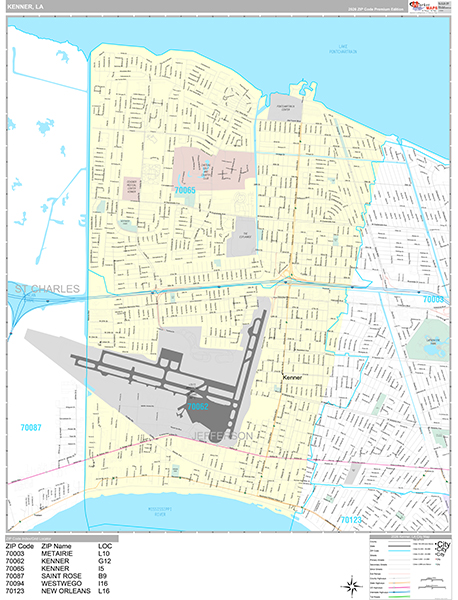 Kenner City Wall Map Premium Style