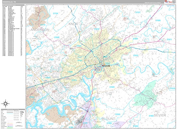 Knoxville, TN Zip Code Map