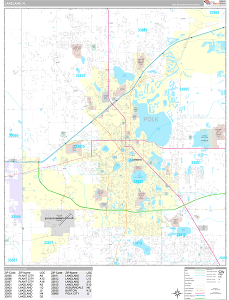 Lakeland, FL Wall Map