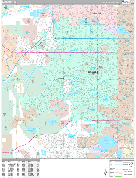 Lakewood City Wall Map Premium Style