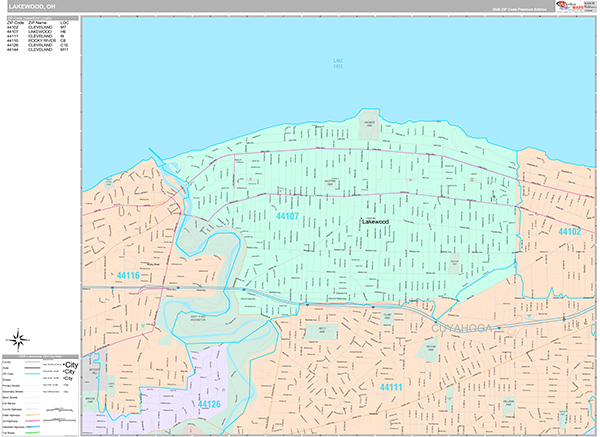 Lakewood, OH Wall Map