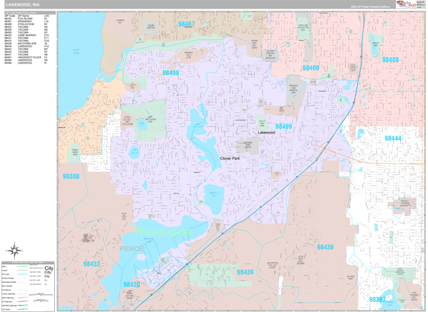 Lakewood City Wall Map Premium Style