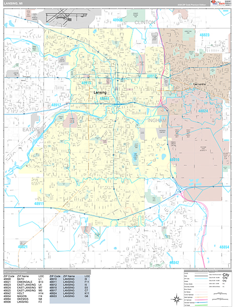 Lansing, MI Wall Map