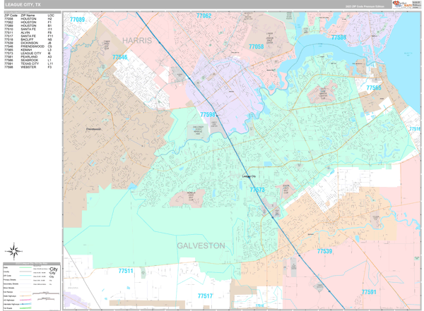 League City Texas Wall Map (Premium Style) by MarketMAPS - MapSales