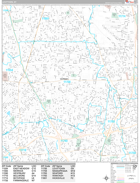 Levittown, NY Wall Map